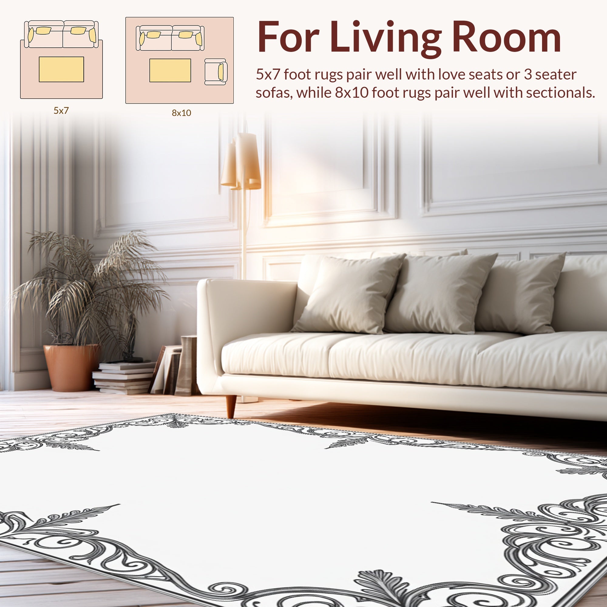 Ornate Flourish Scrollwork Pattern Rug