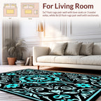 Black Teal Floral Scrollwork Design Rug