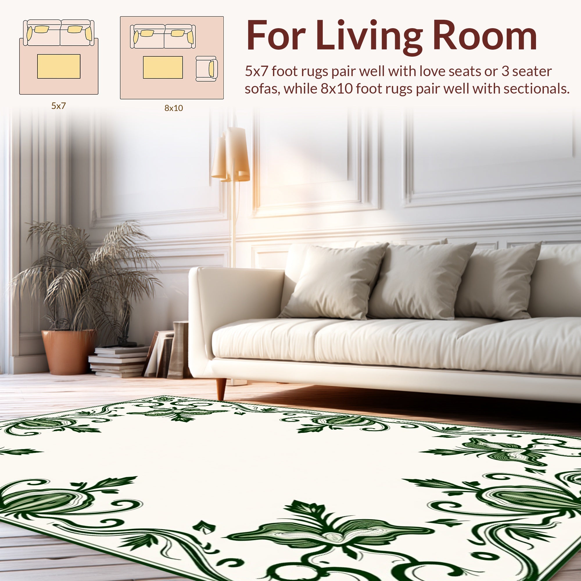 Art Nouveau Green Floral Swirls Rug