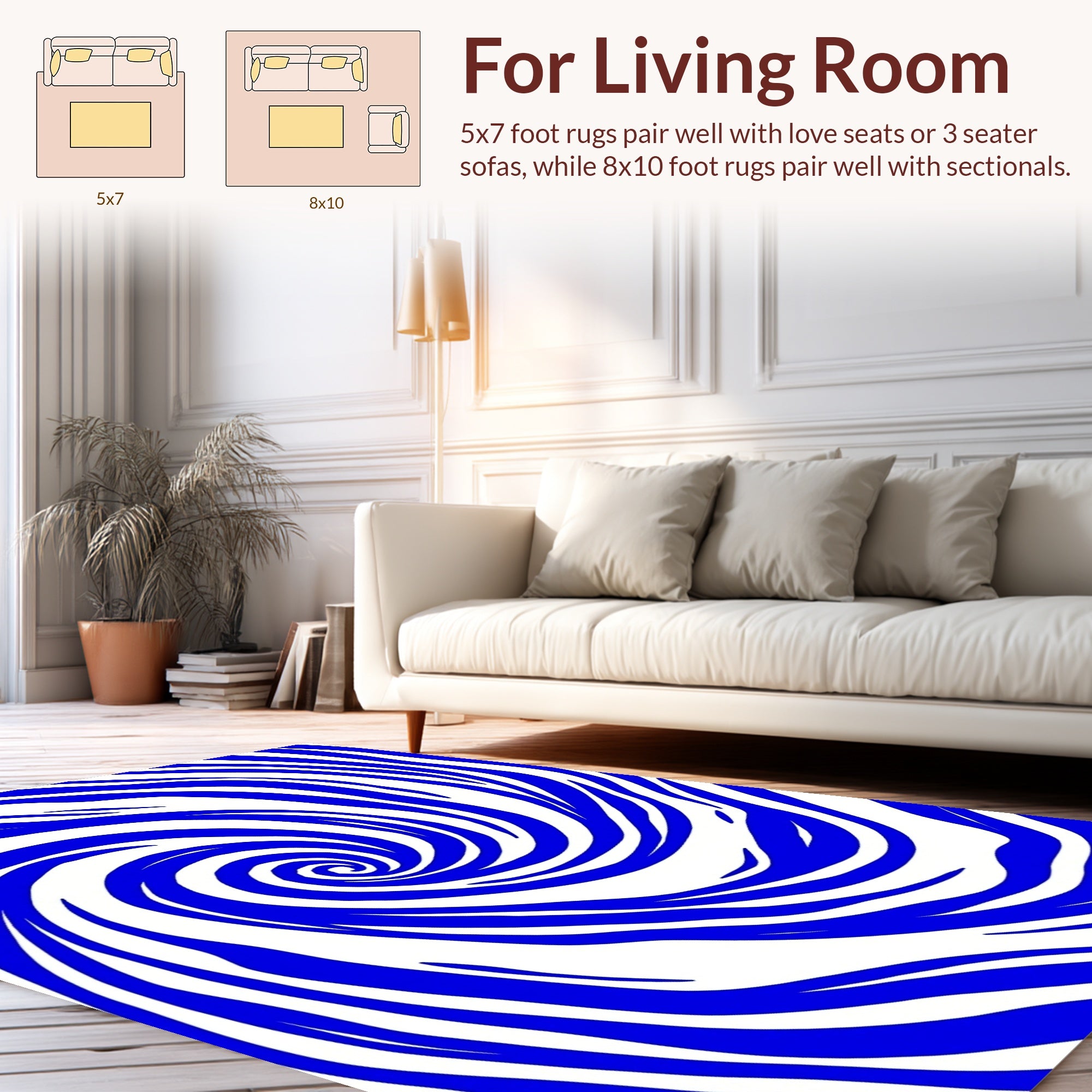 Bold Blue Swirl Abstract Pattern Rug