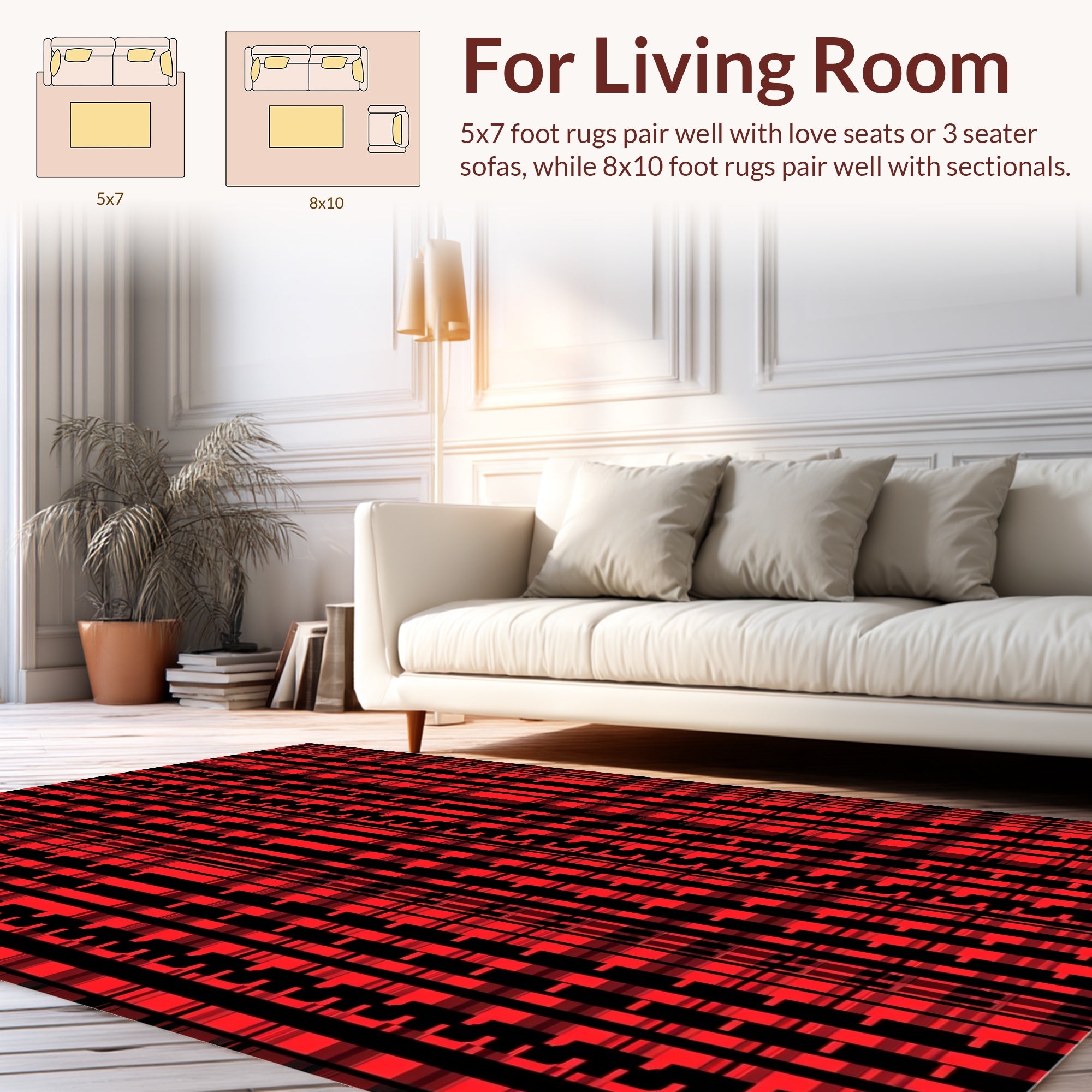 Bold Red Black Plaid Pattern Rug