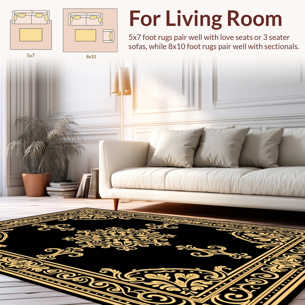 Elegant Gold Floral Medallion Design Rug