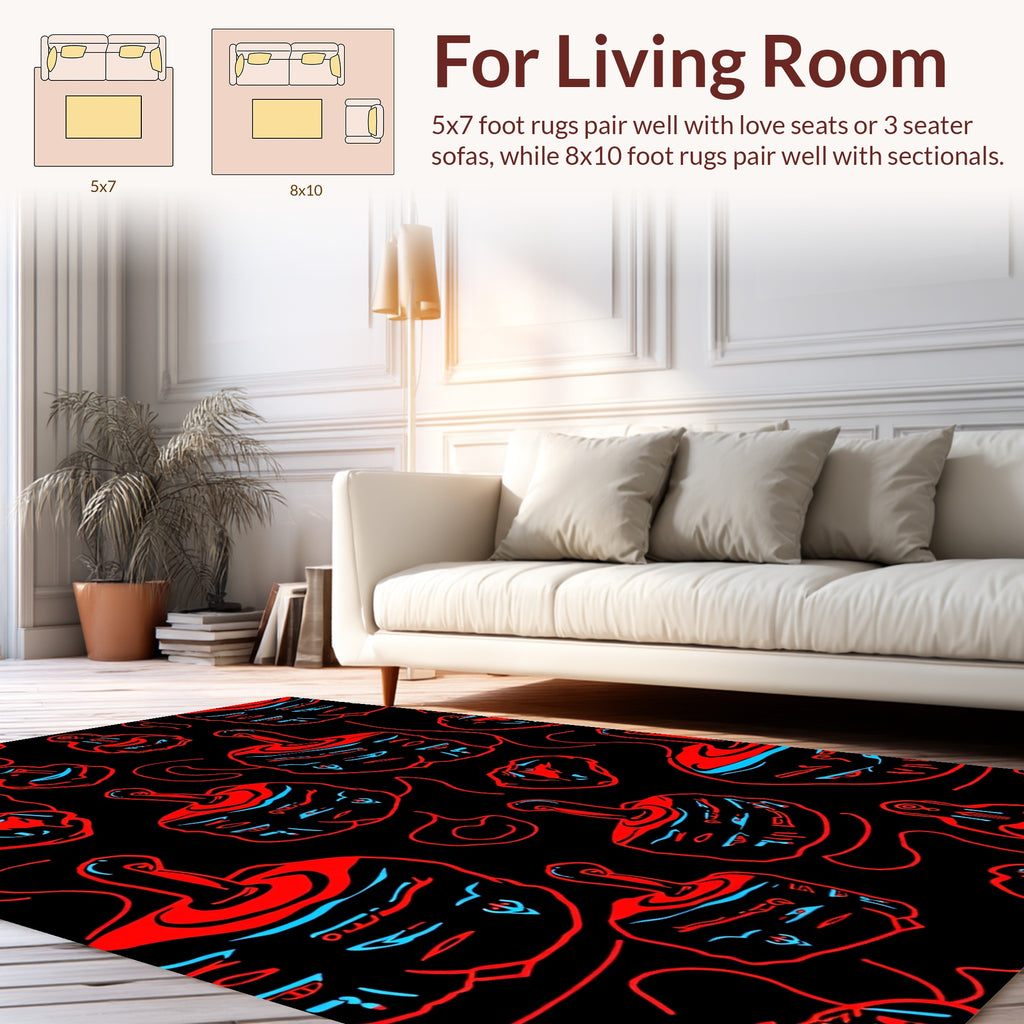 Red Blue Abstract Object Pattern Rug