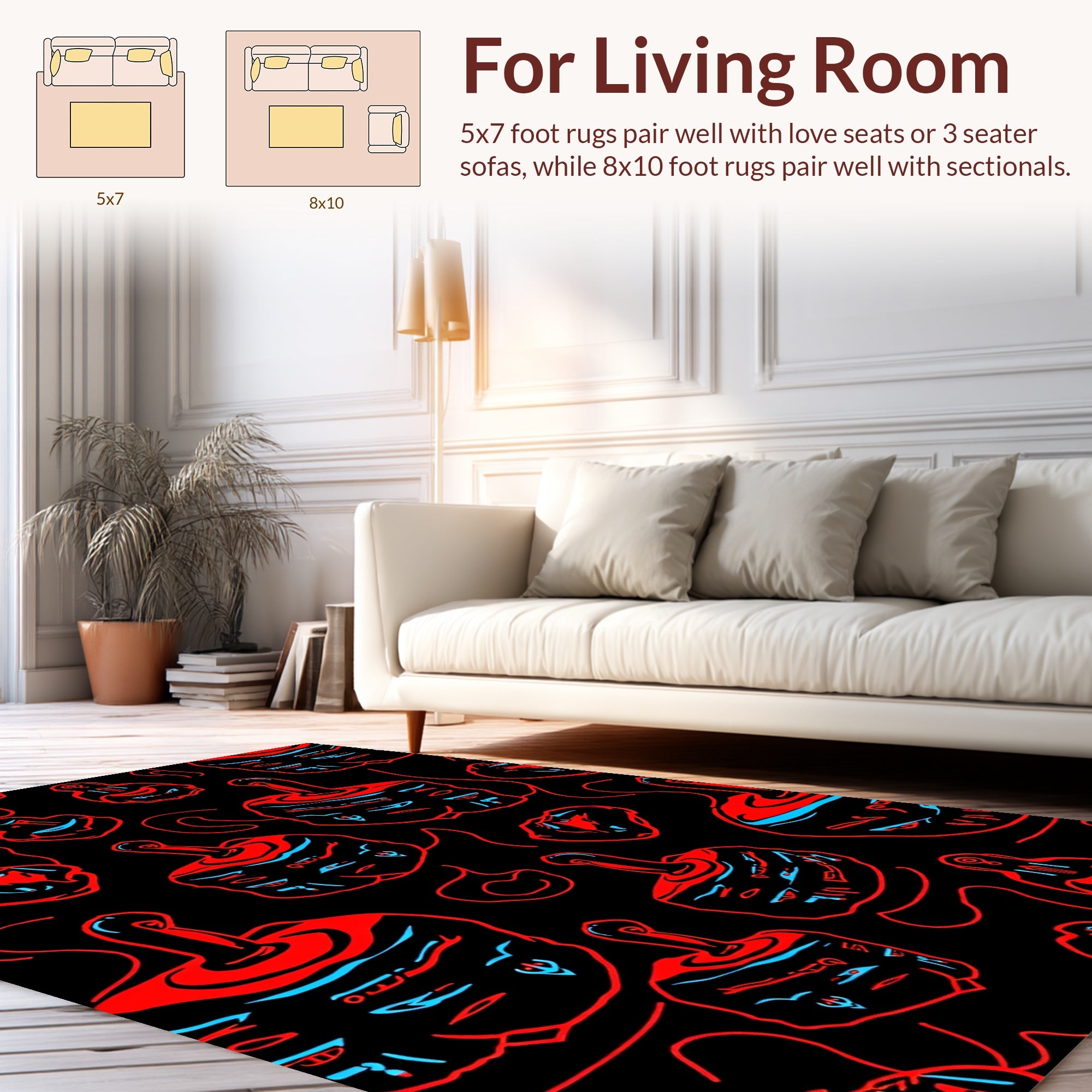 Red Blue Abstract Object Pattern Rug