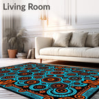 Blue Orange Medallion Sunburst Rug