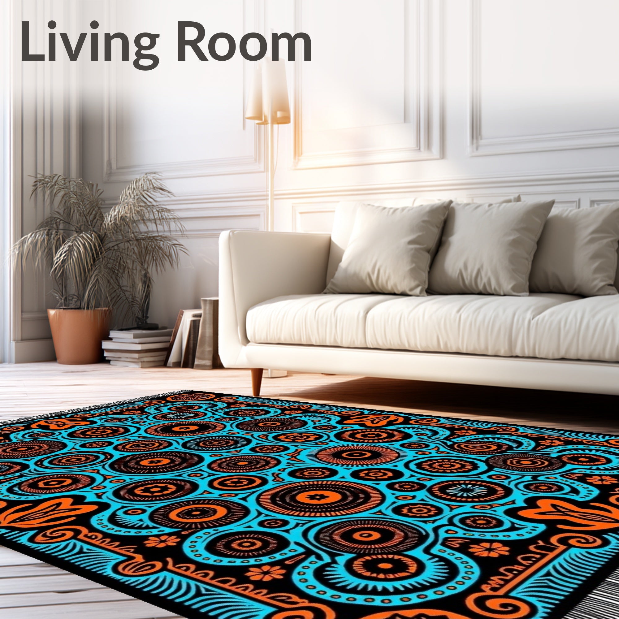 Blue Orange Medallion Sunburst Rug