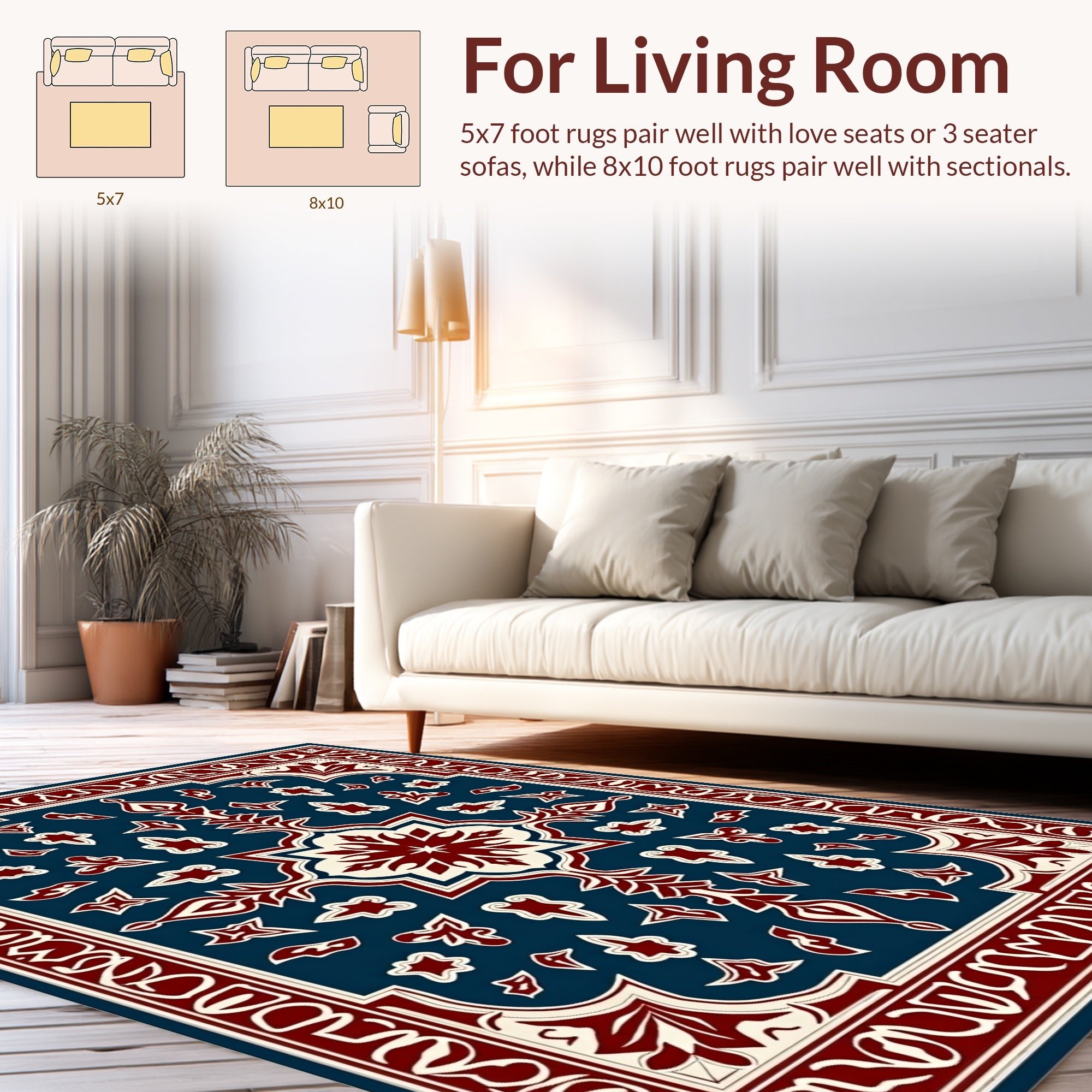 Deep Blue Red Floral Medallion Rug