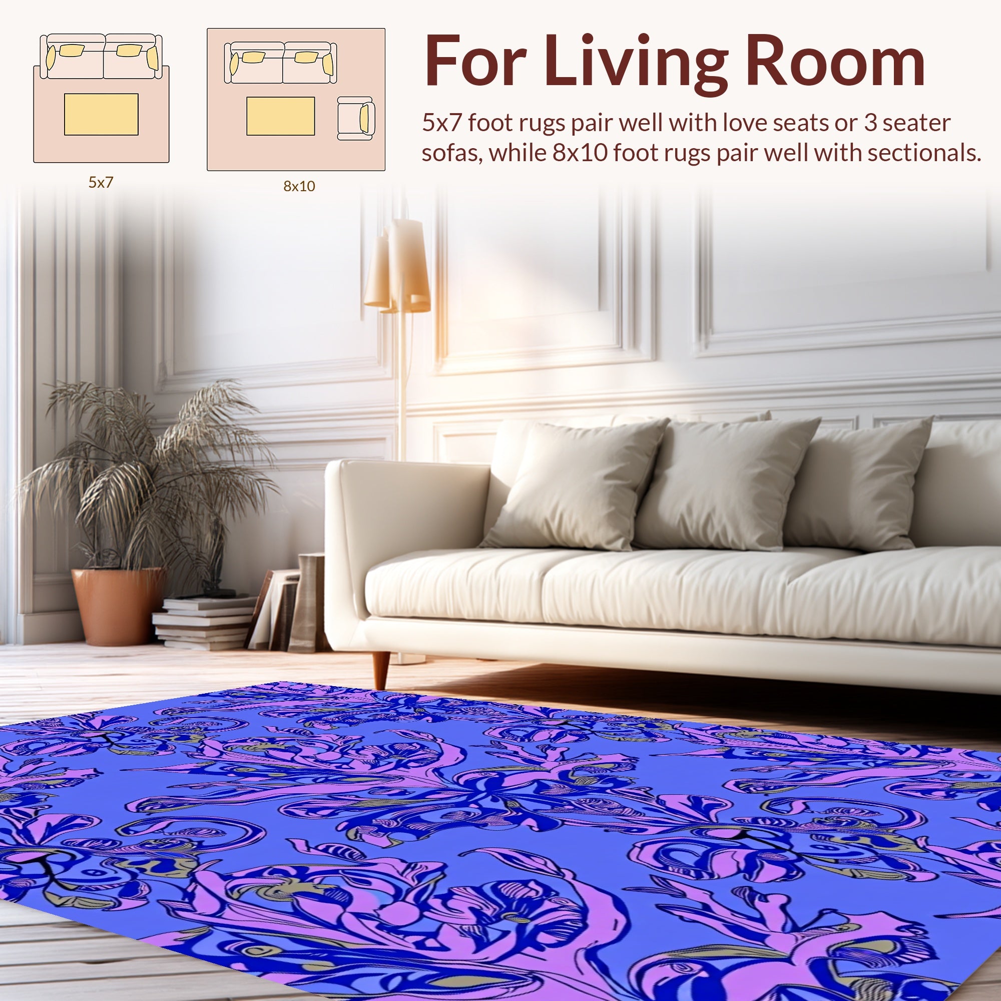 Violet Blue Floral Abstract Pattern Rug