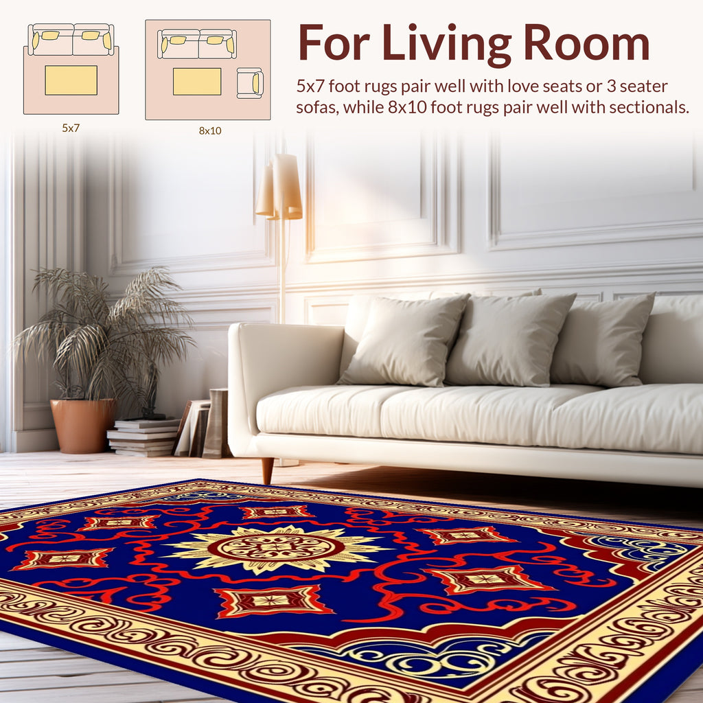 Rich Blue Floral Starburst Ornament Rug