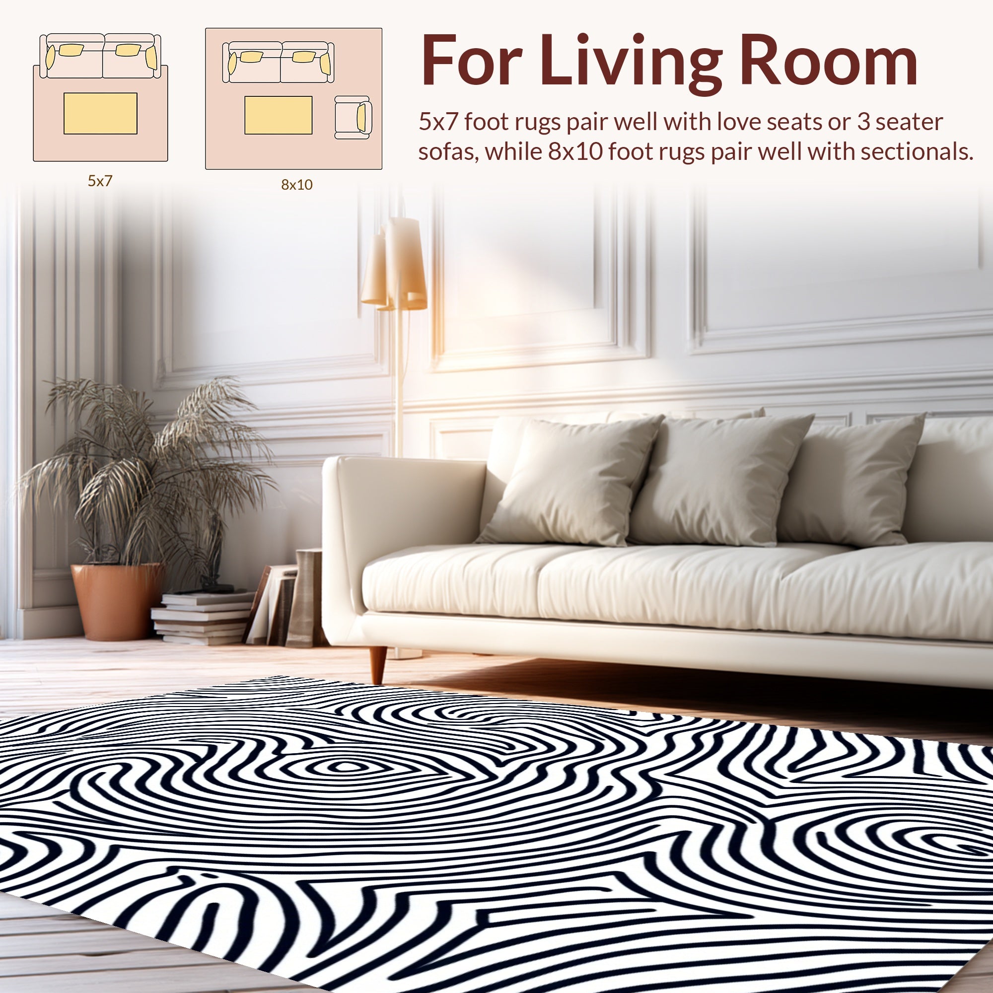 Abstract Black White Wavy Lines Rug