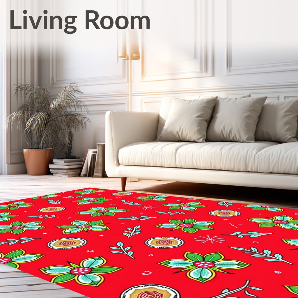 Red Floral and Leaf Medallion Rug