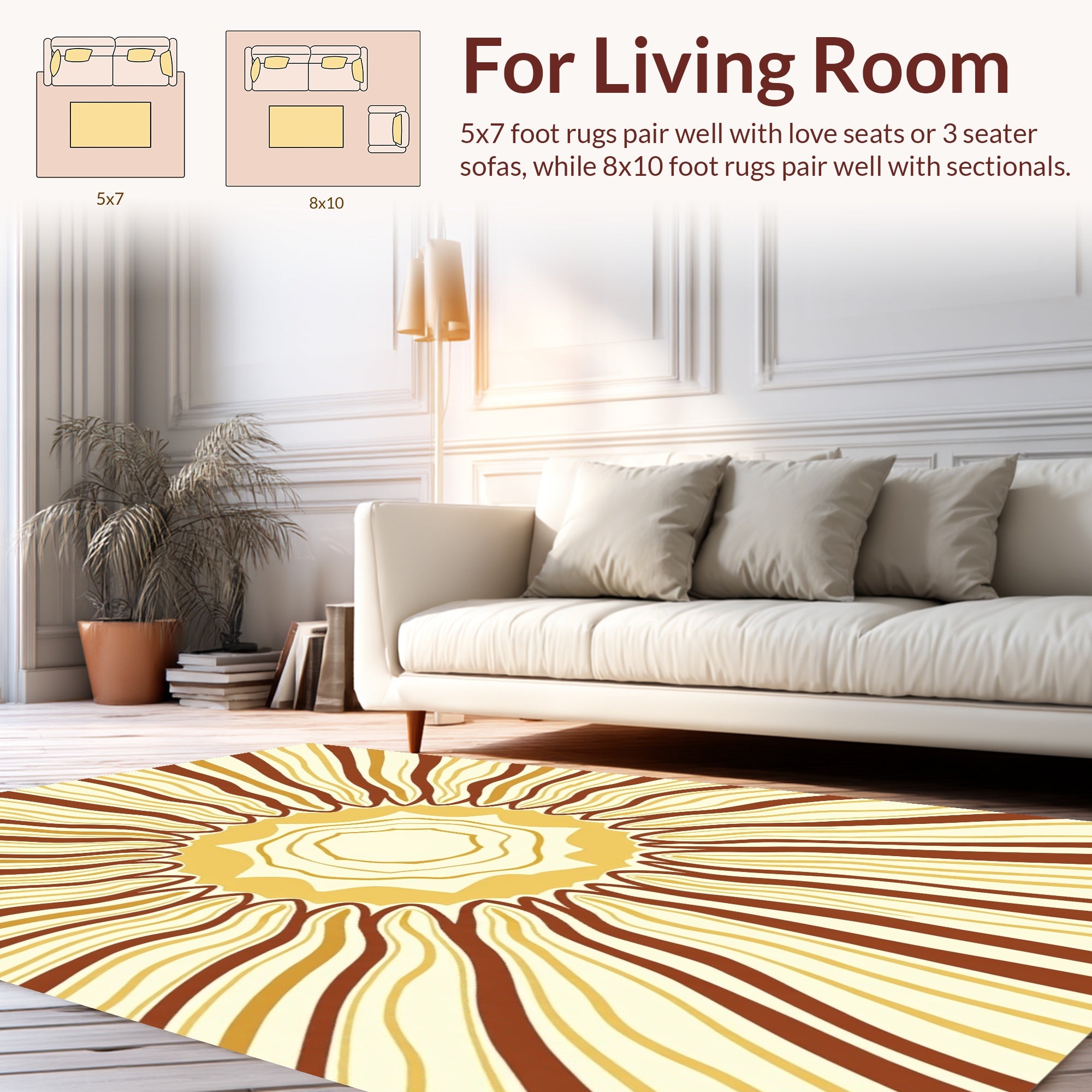 Radiating Sunburst Stripes Geometric Design Rug
