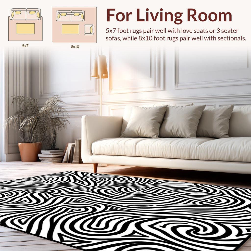 Bold Black White Swirl Pattern Rug