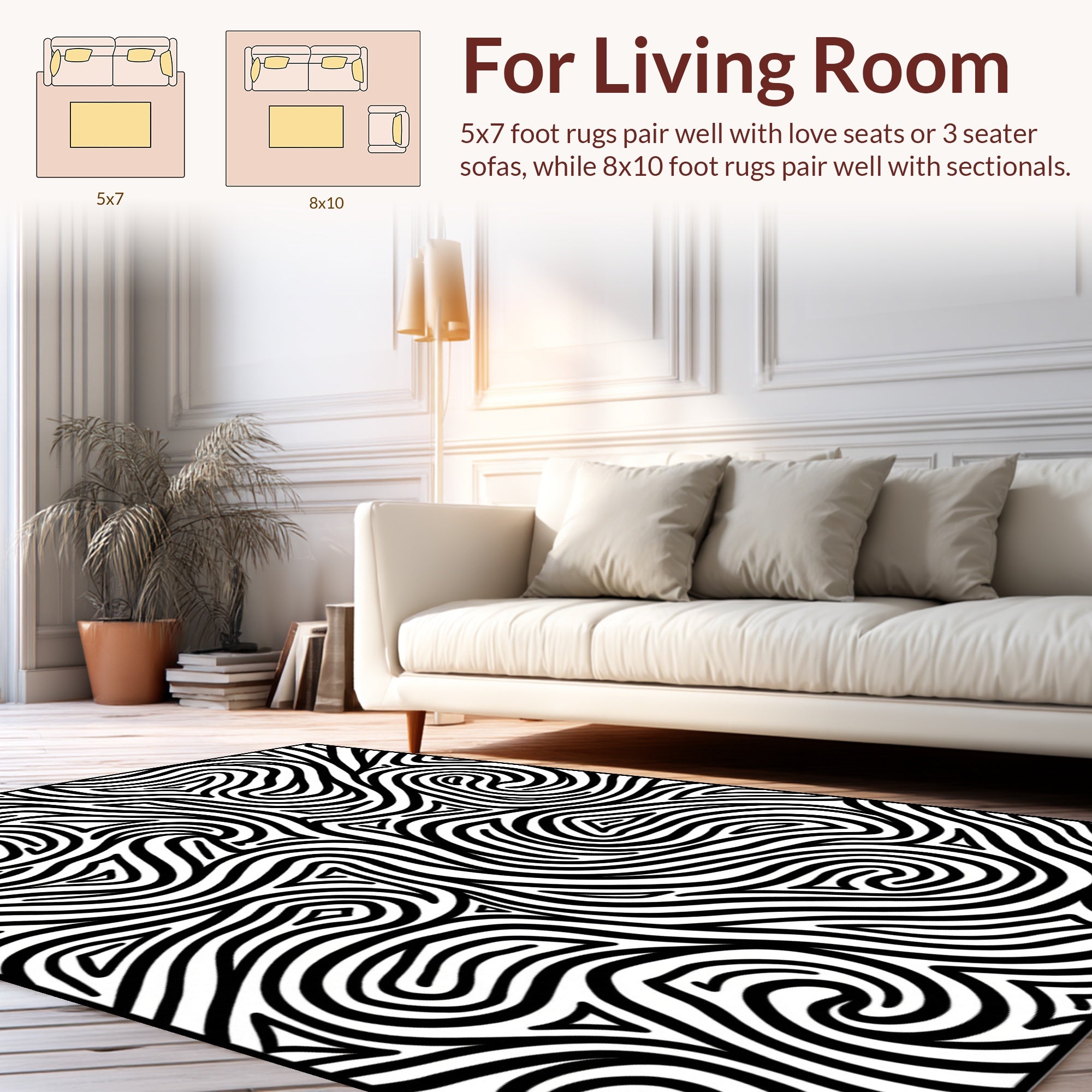 Bold Black White Swirl Pattern Rug