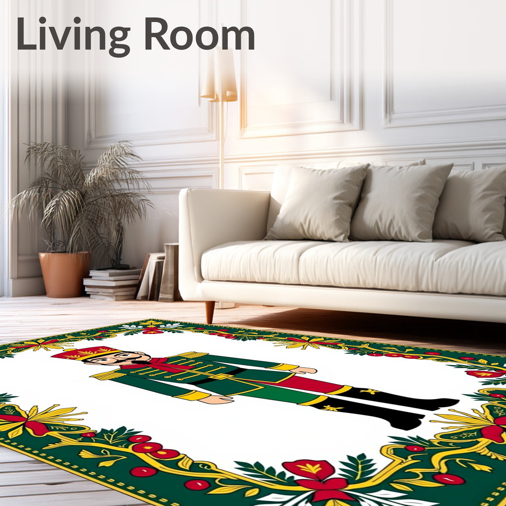 Festive Green Red Nutcracker Garland Rug