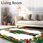 Festive Green Red Nutcracker Garland Rug
