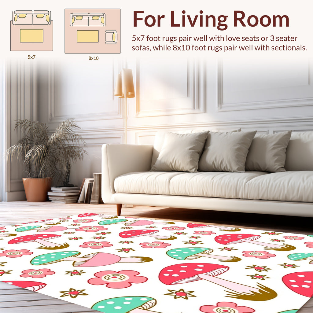 Whimsical Mushroom Flower Pattern Rug