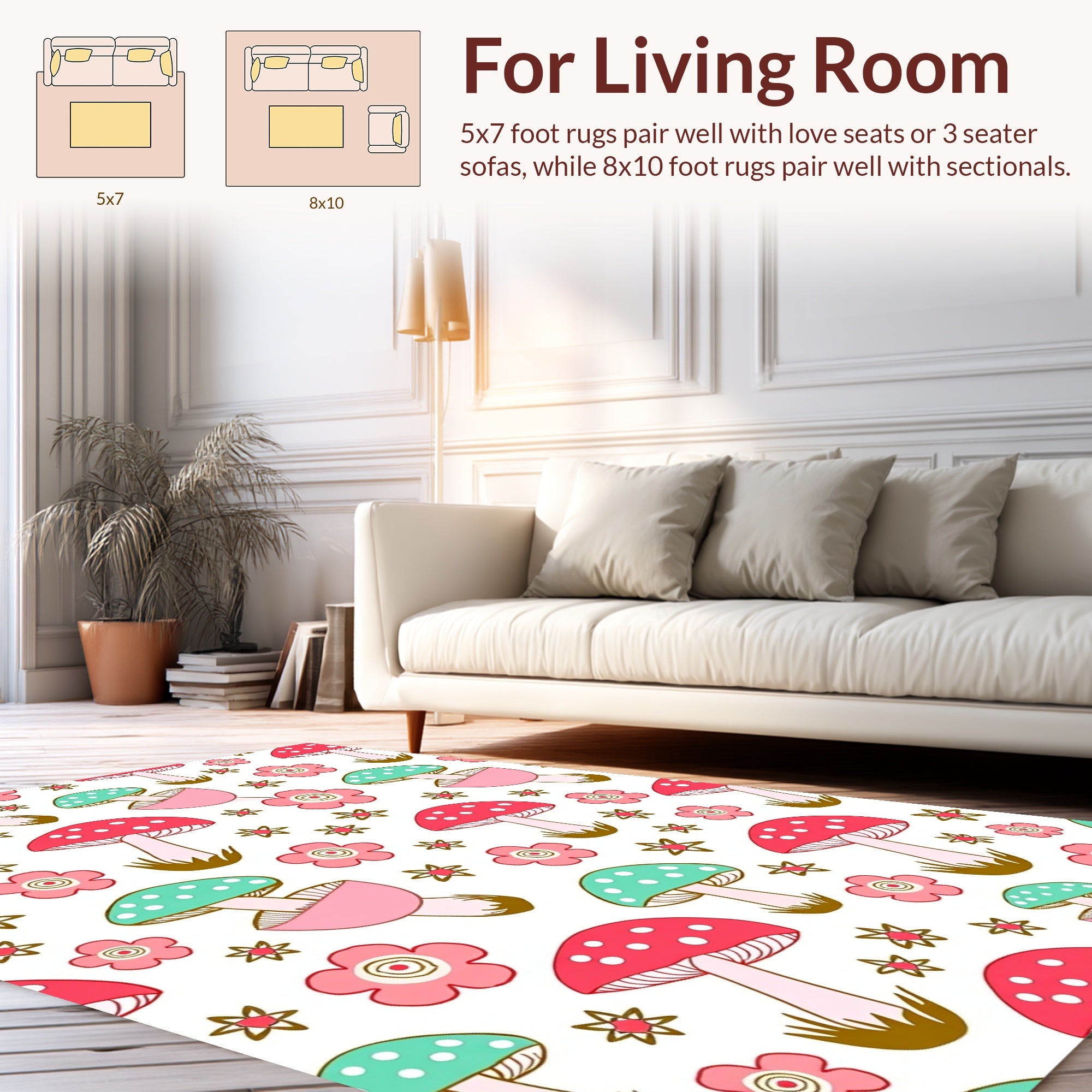 Whimsical Mushroom Flower Pattern Rug