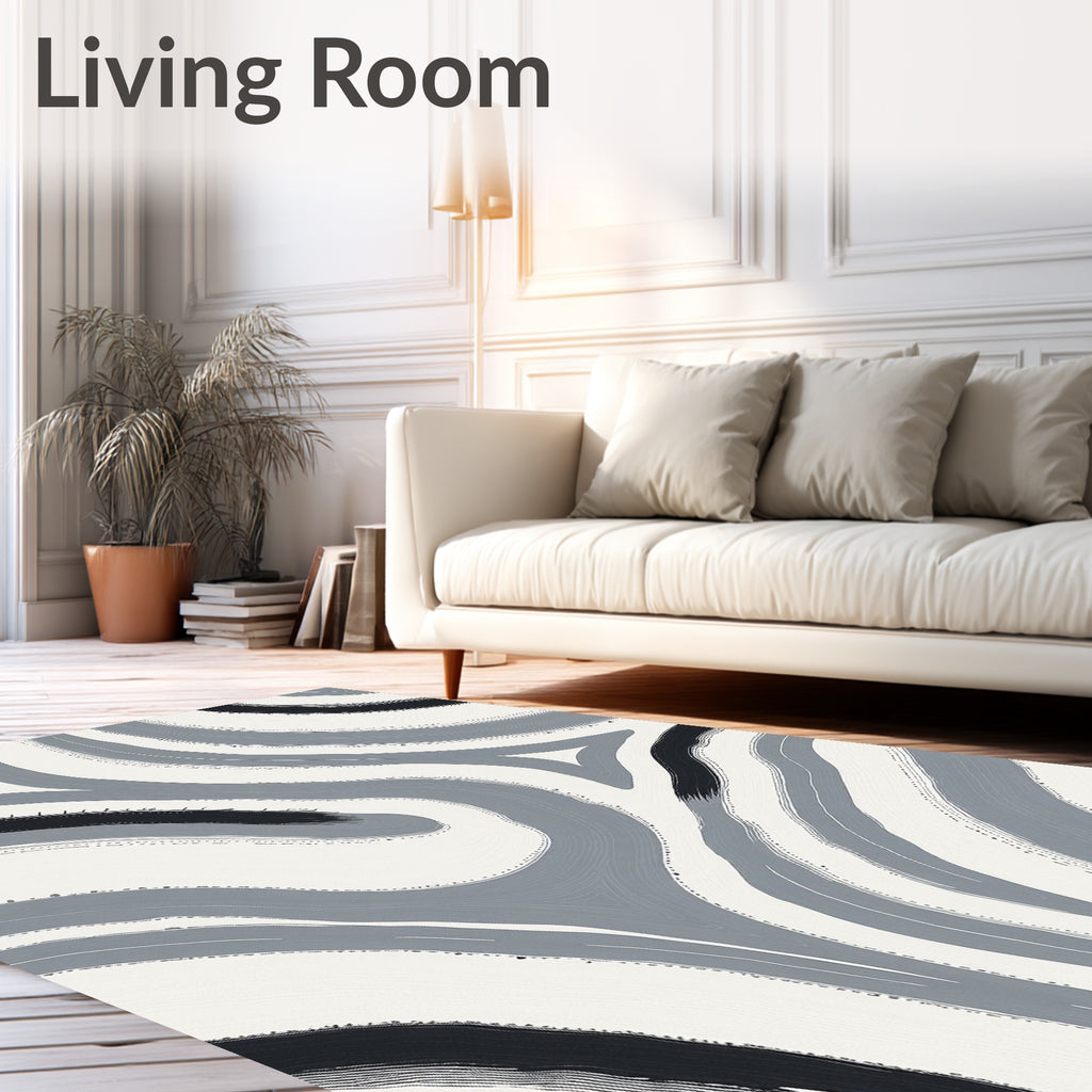 Abstract Gray Brushstroke Swirl Rug