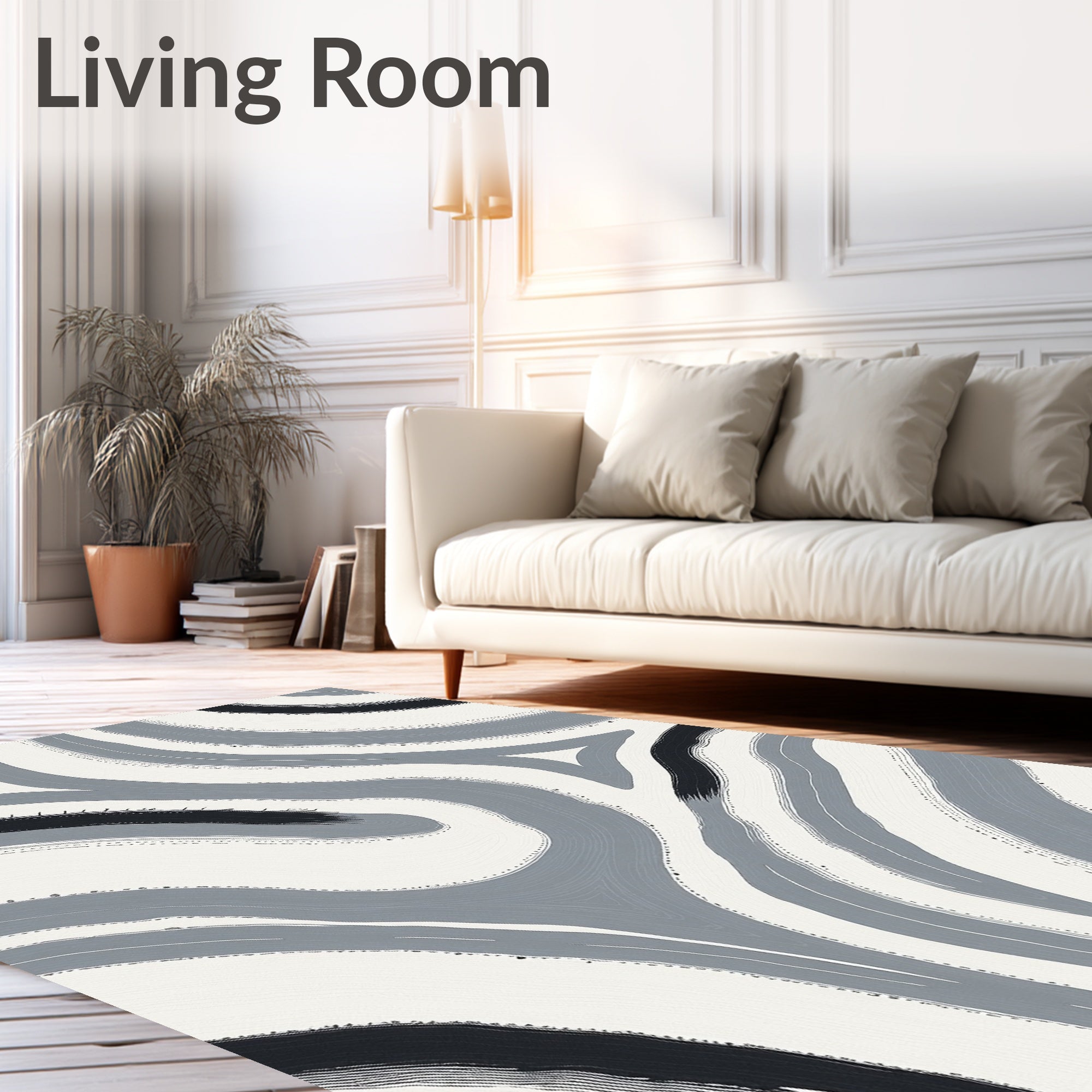 Abstract Gray Brushstroke Swirl Rug