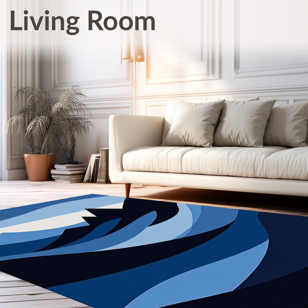 Abstract Blue Wave Mountain Landscape Rug
