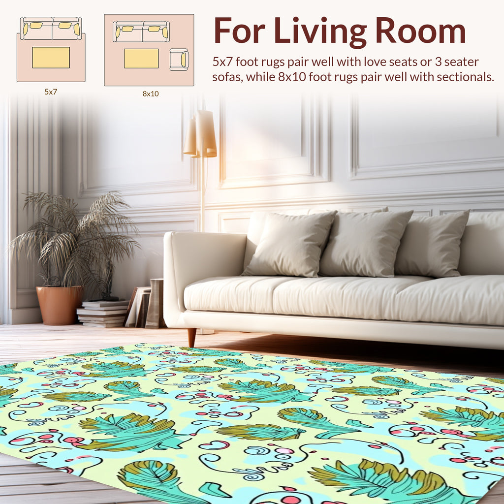 Whimsical Teal Leafy Abstract Design Rug