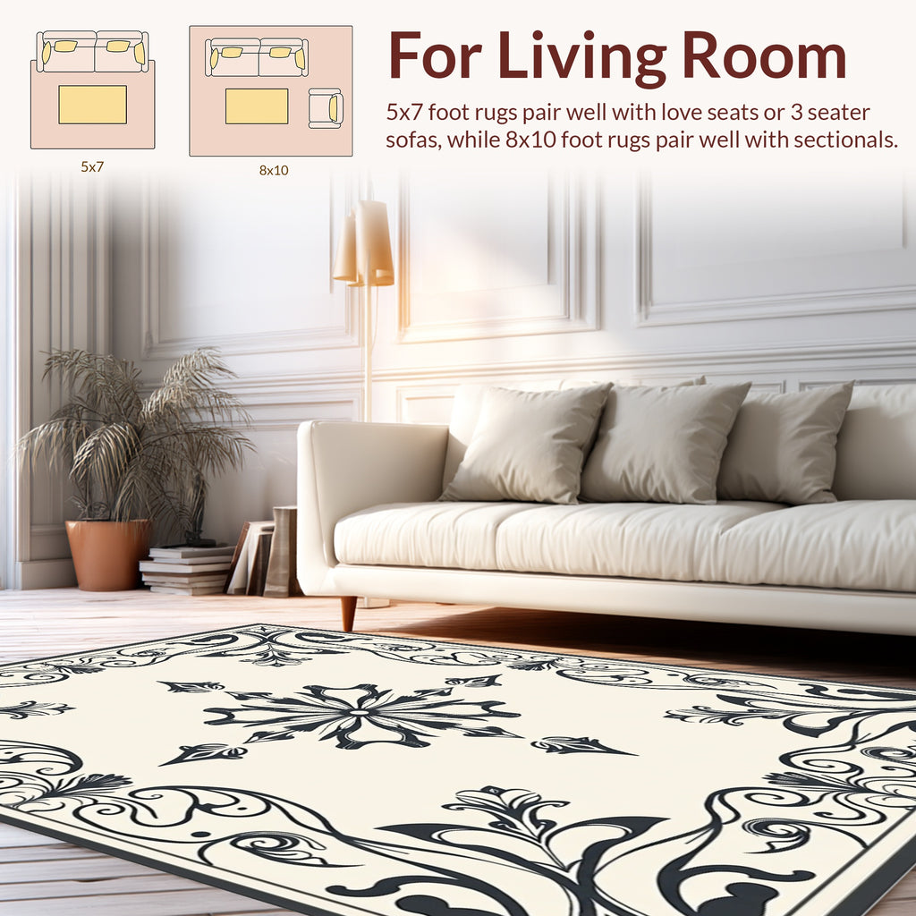 Ornate Floral Scrollwork Motif Rug