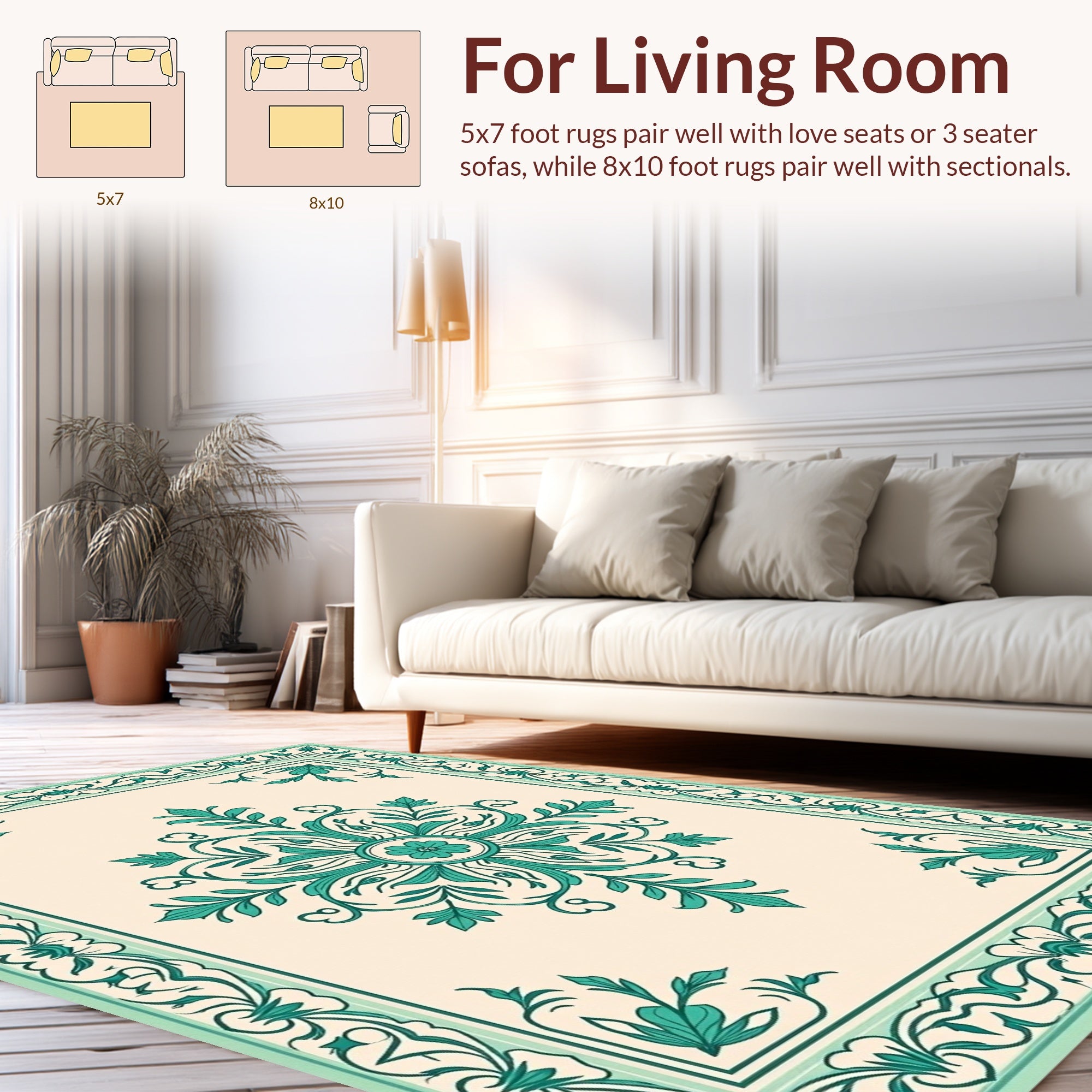 Classic Floral Scrollwork Cream Rug
