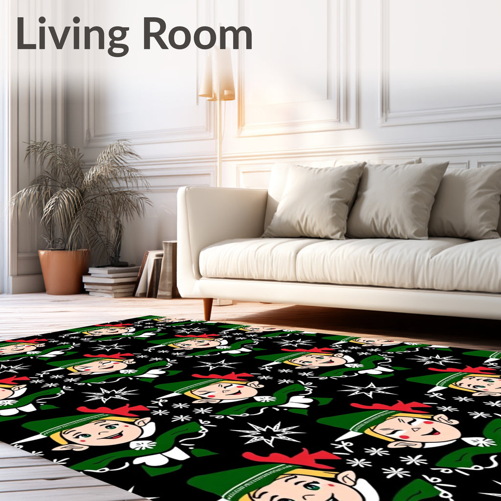 Whimsical Elf Christmas Starry Night Rug