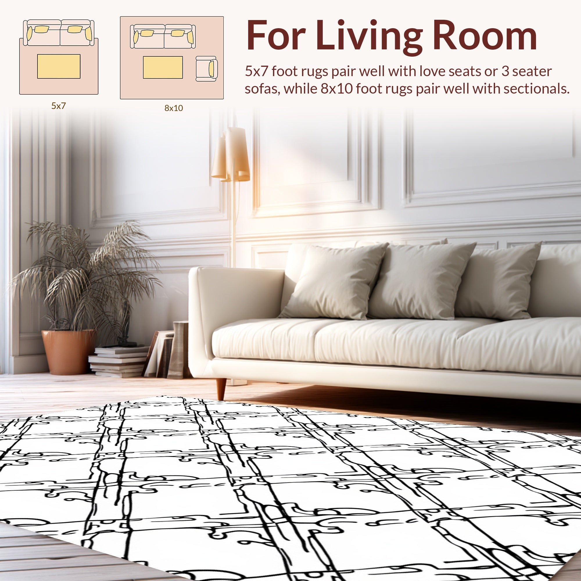 Black White Interlocking Diamond Pattern Rug