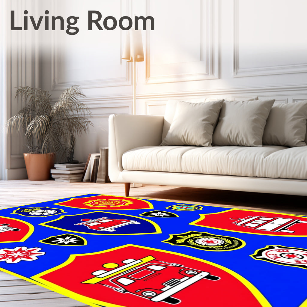 Red Fire Truck Emblem Collection Rug
