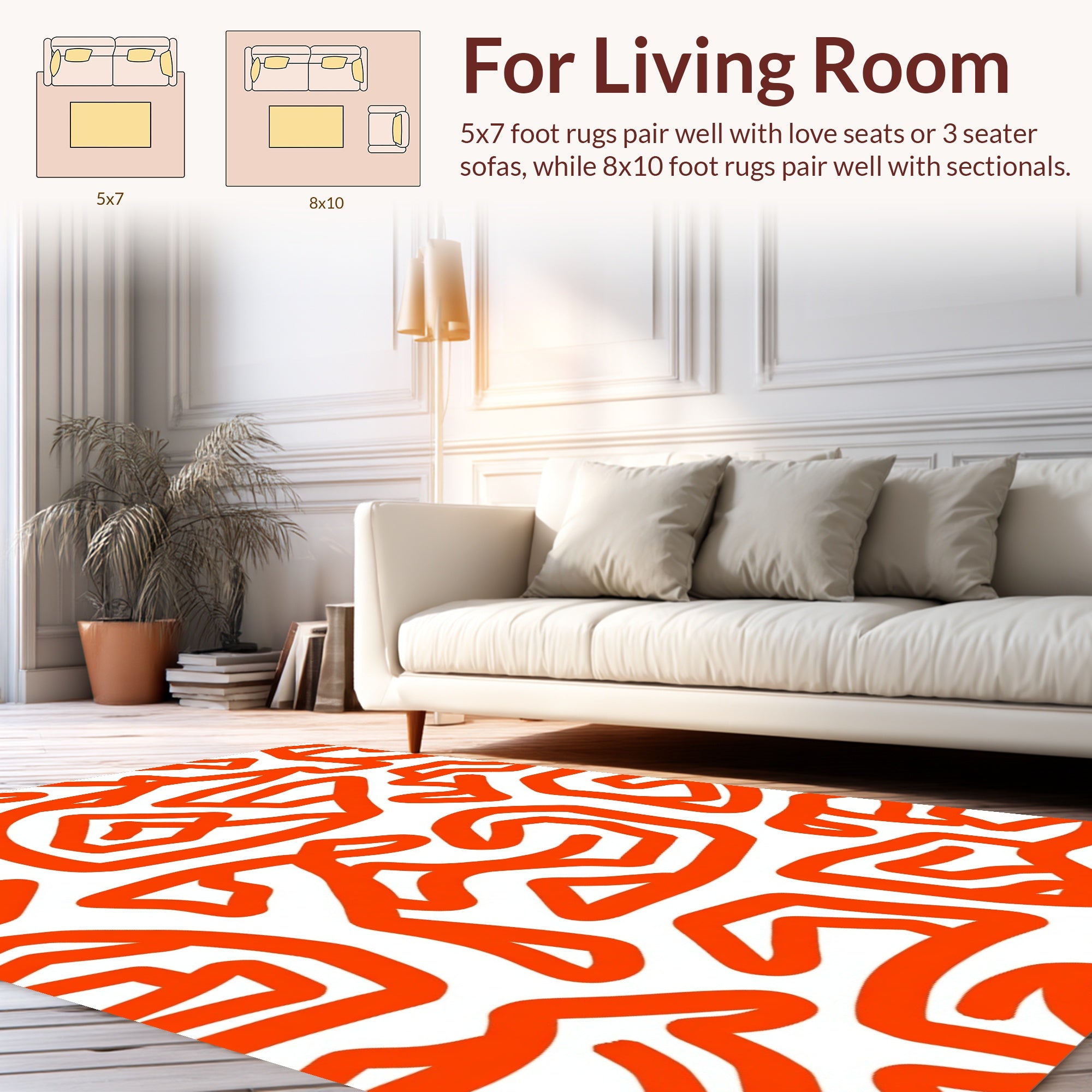 Vibrant Orange Abstract Line Pattern Rug