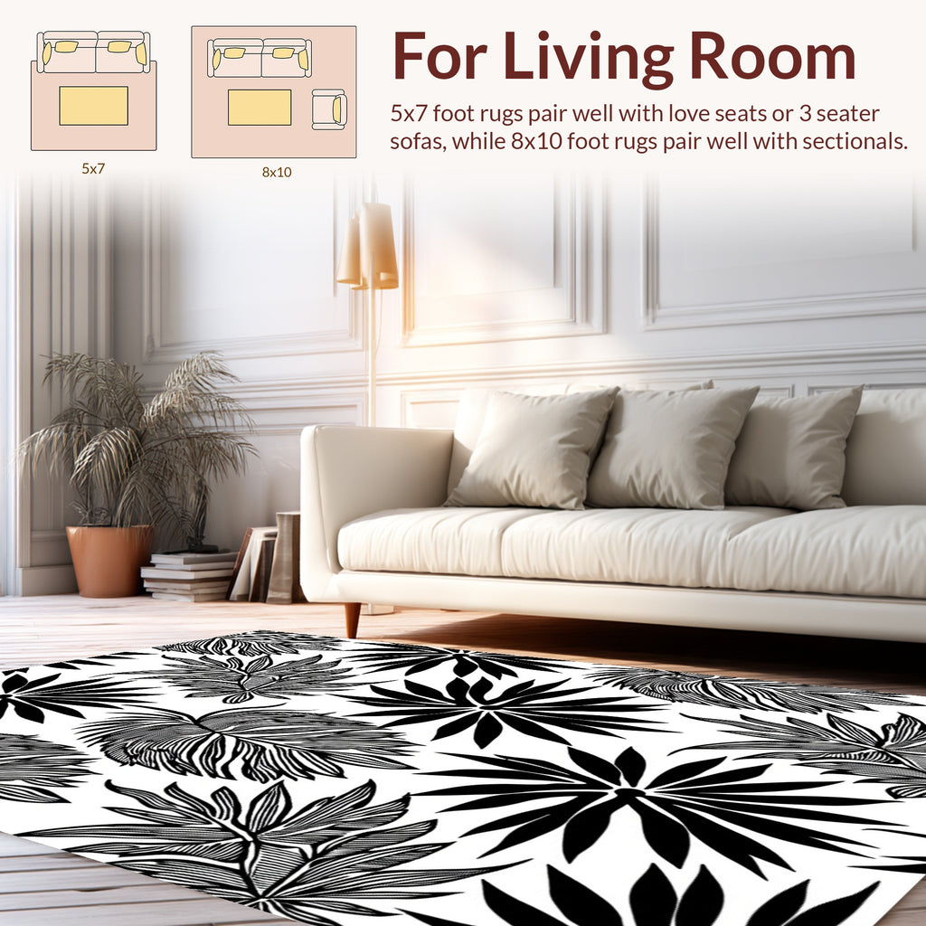 Bold Tropical Leaf Silhouette Pattern Rug