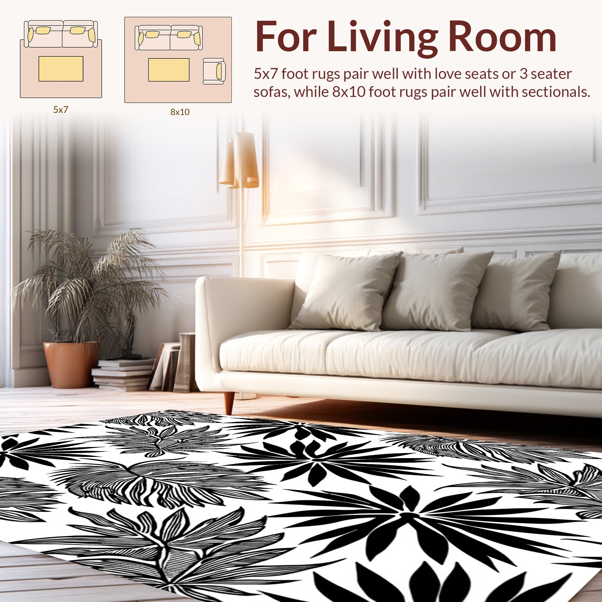 Bold Tropical Leaf Silhouette Pattern Rug