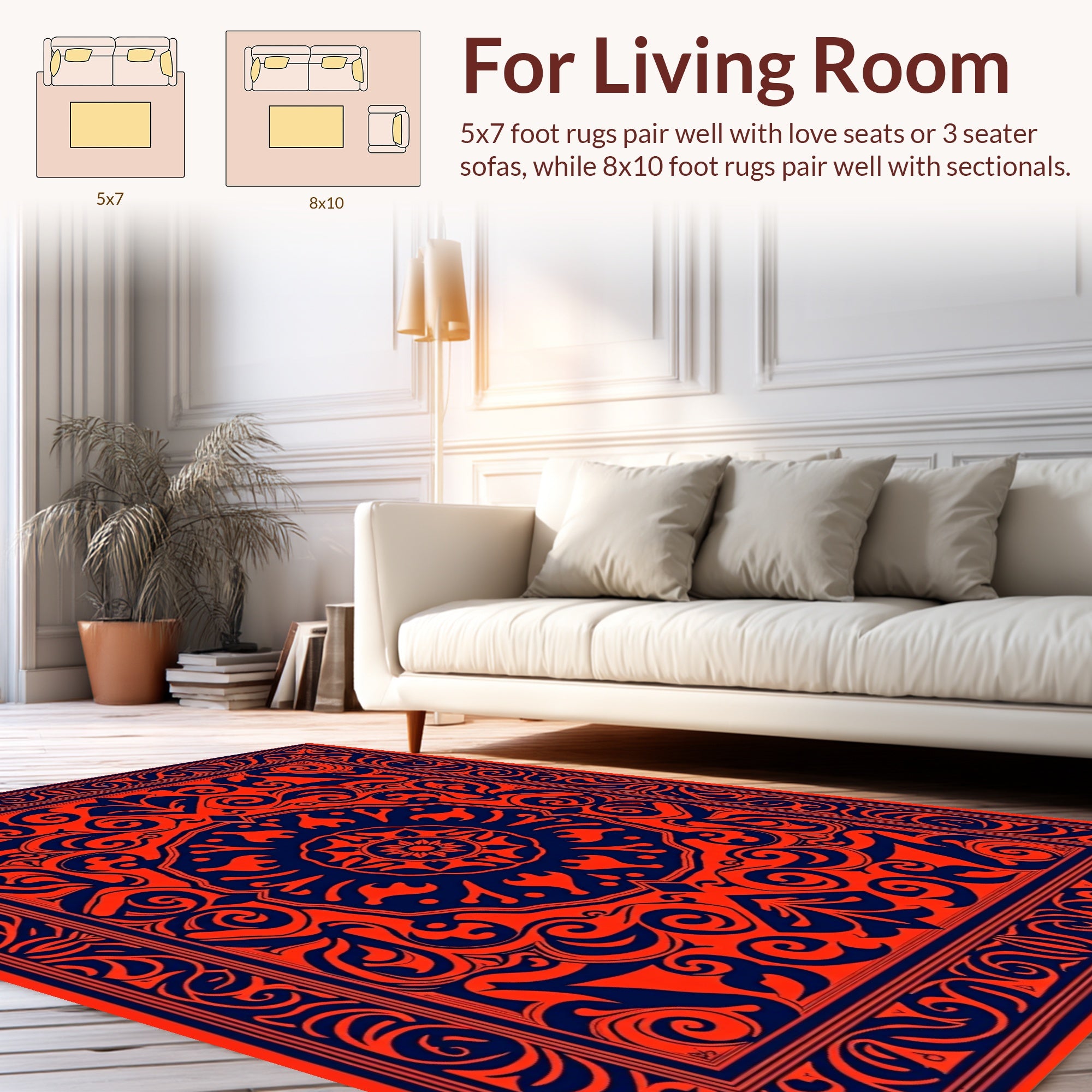 Bold Red Blue Mandala Pattern Rug
