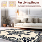 Ornate Black Cream Floral Pattern Rug