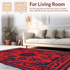 Floral Scrollwork Red Dark Blue Rug