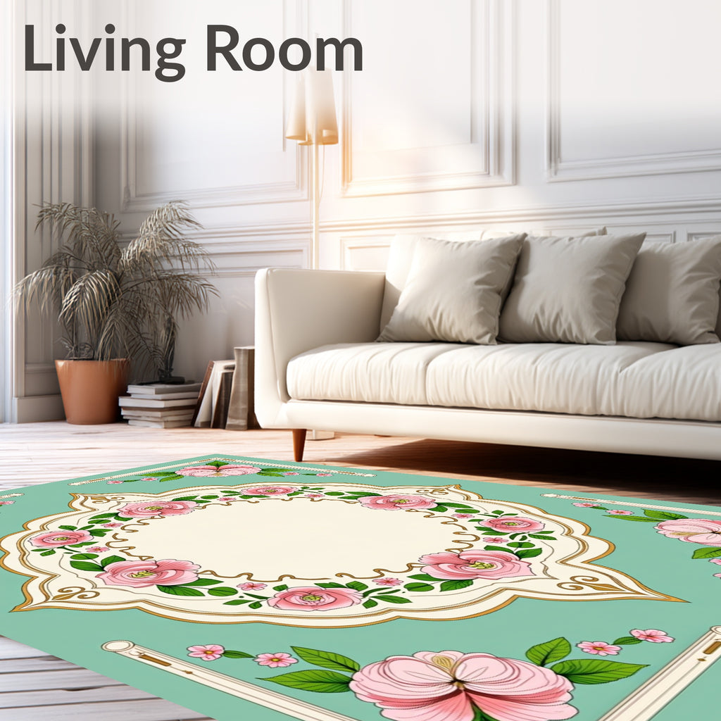 Pink Floral Garden Medallion Rug