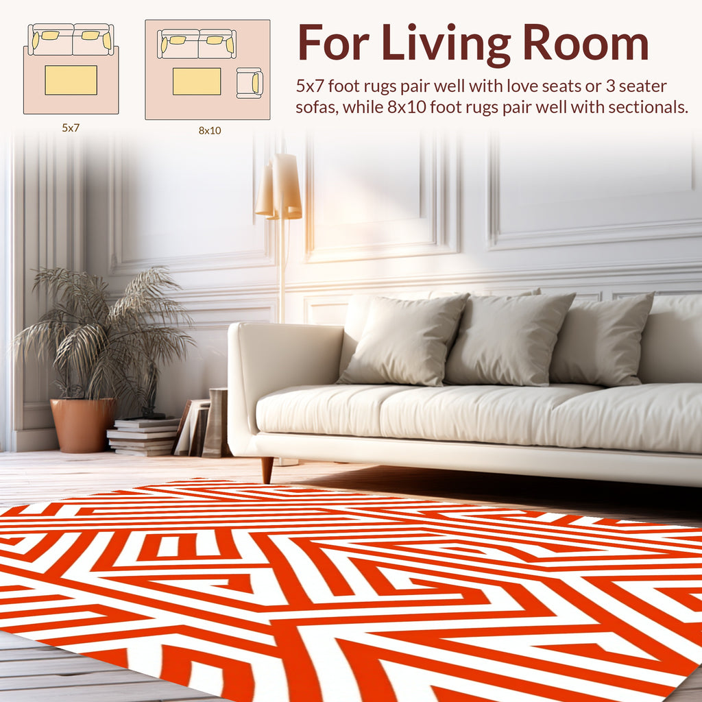 Abstract Orange White Geometric Design Rug