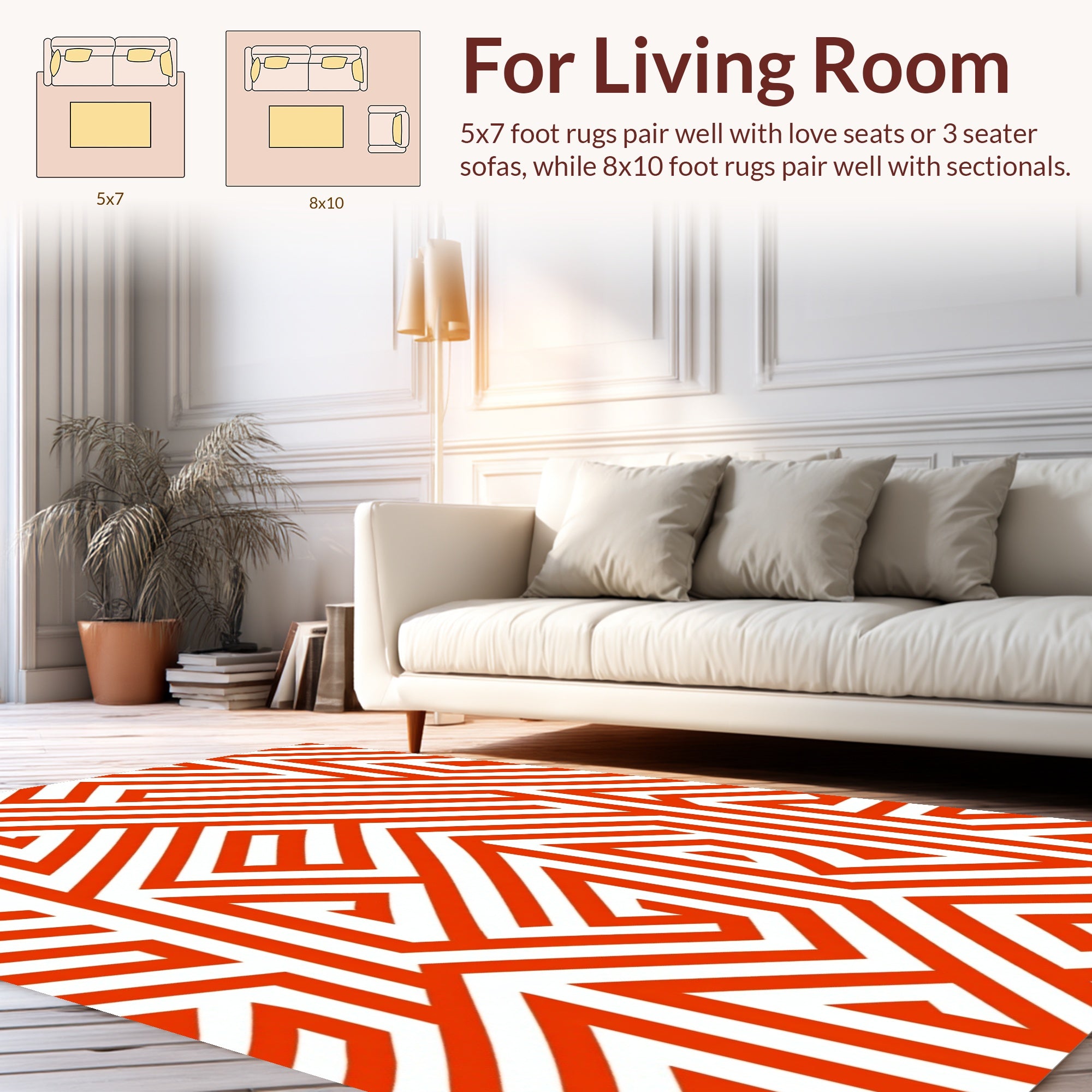 Abstract Orange White Geometric Design Rug