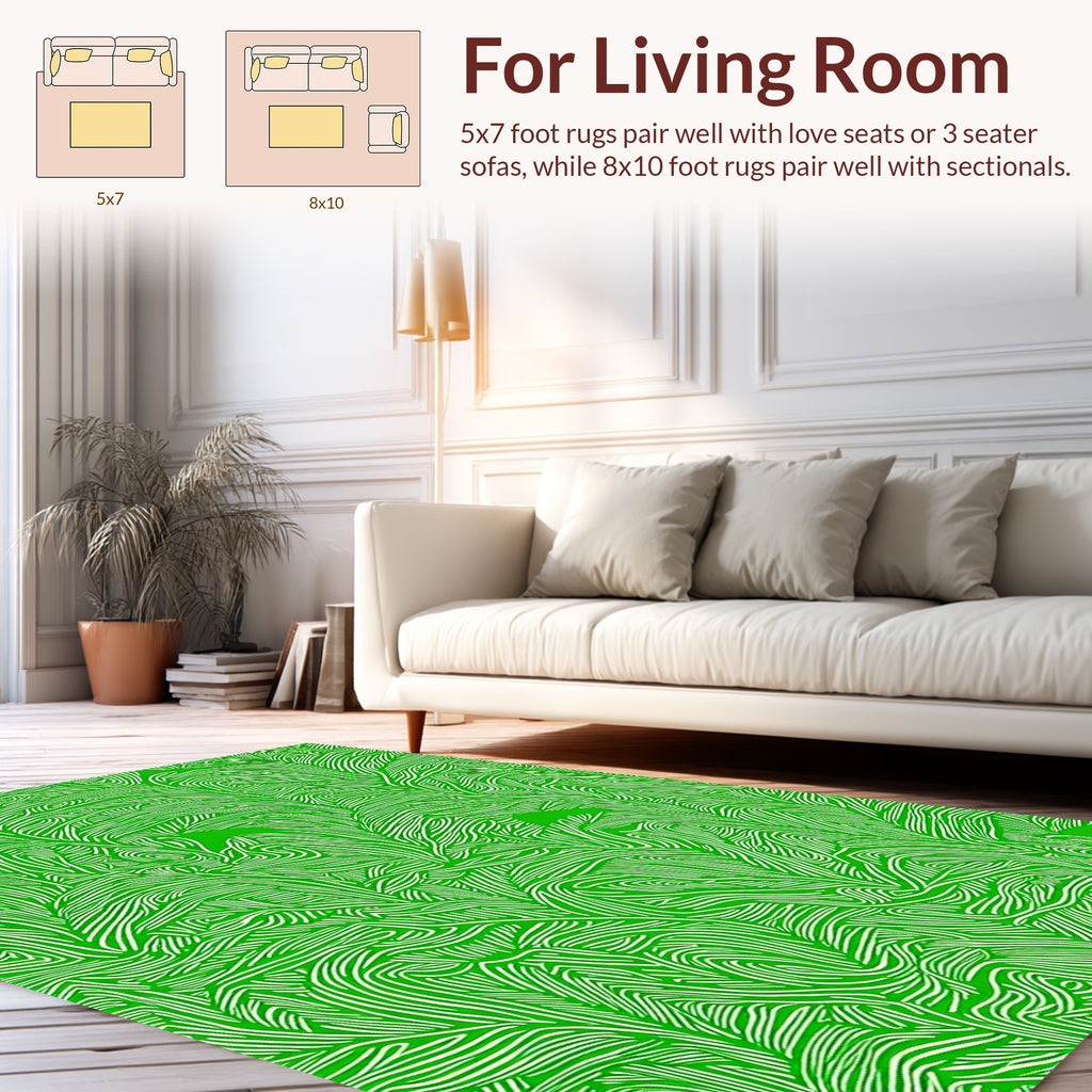 Lush Green Wavy Leaf Pattern Rug