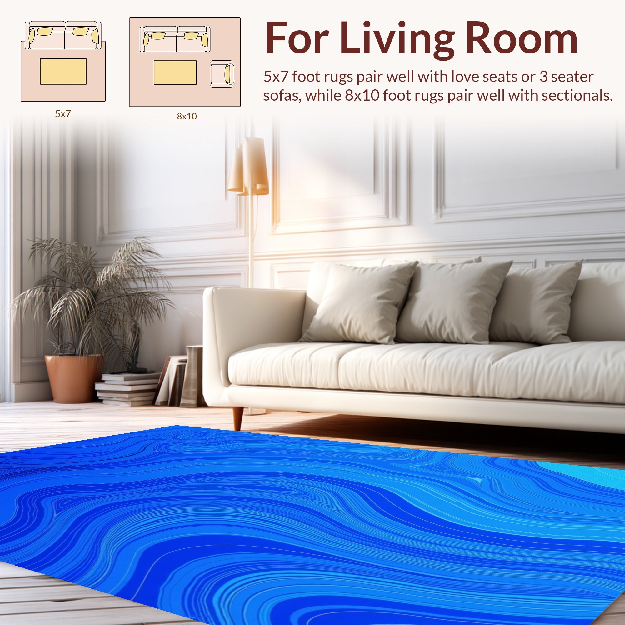 Vibrant Blue Swirl Abstract Pattern Rug