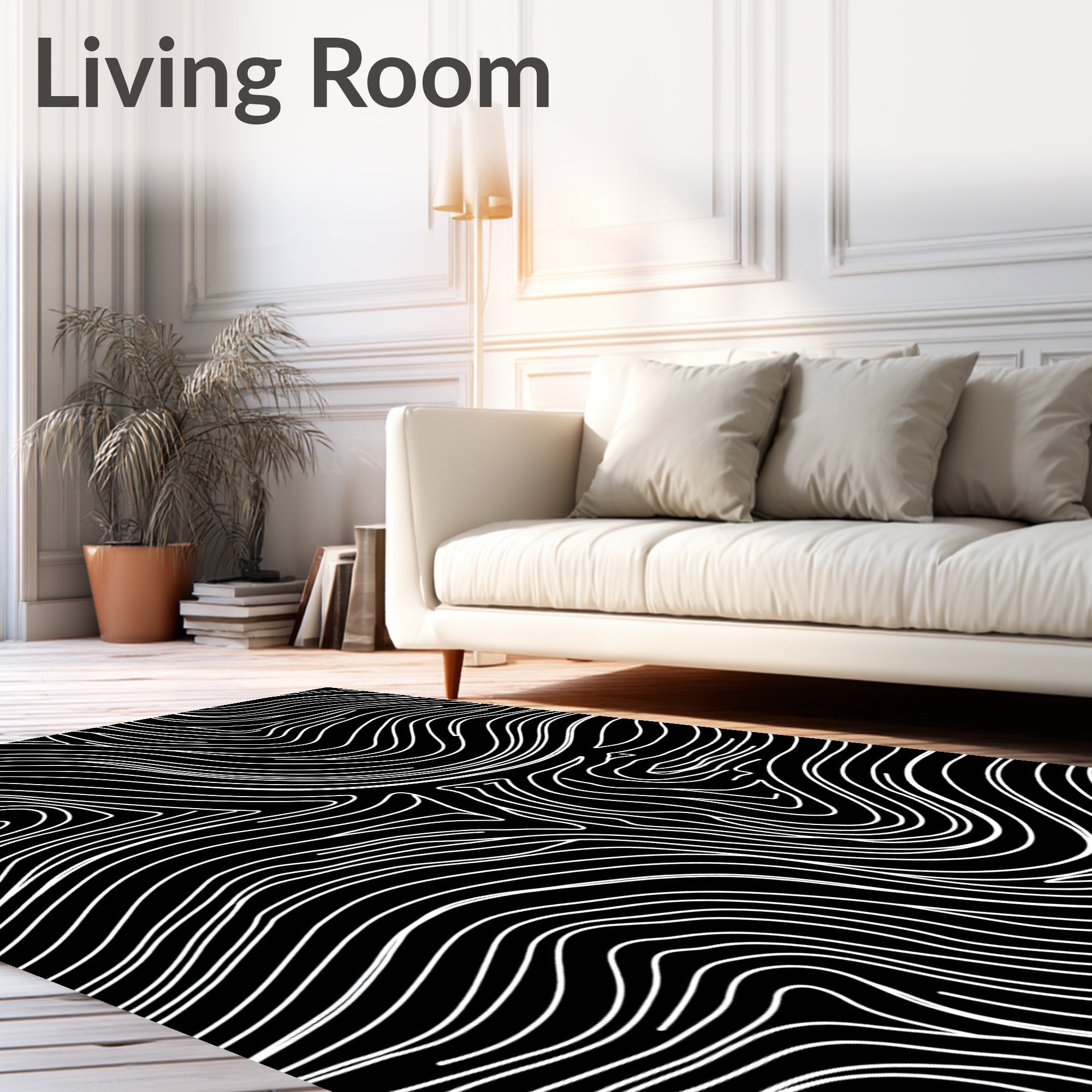 Abstract Black White Wavy Lines Rug