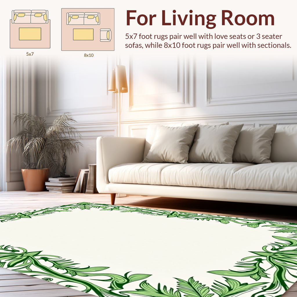 Elegant Green Floral Vines Pattern Rug