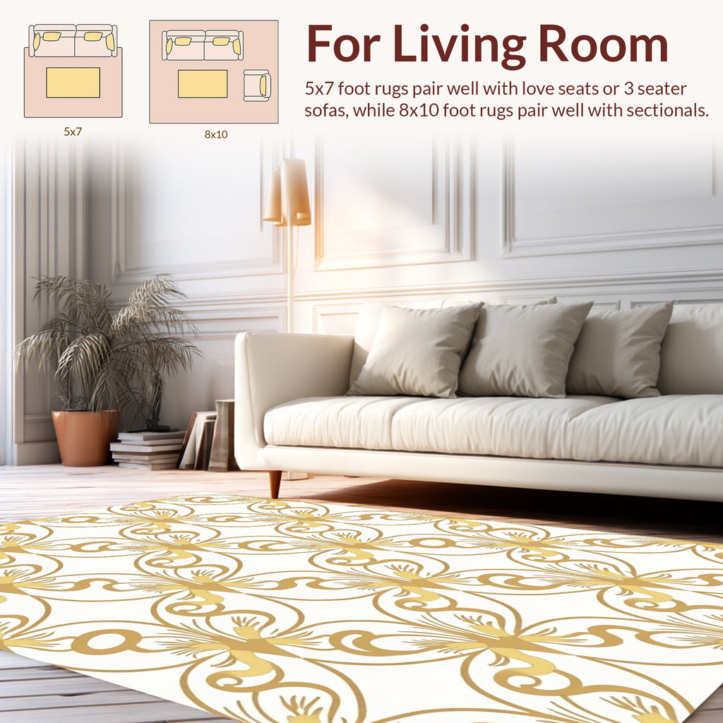 Golden Flourish Swirls Geometric Rug