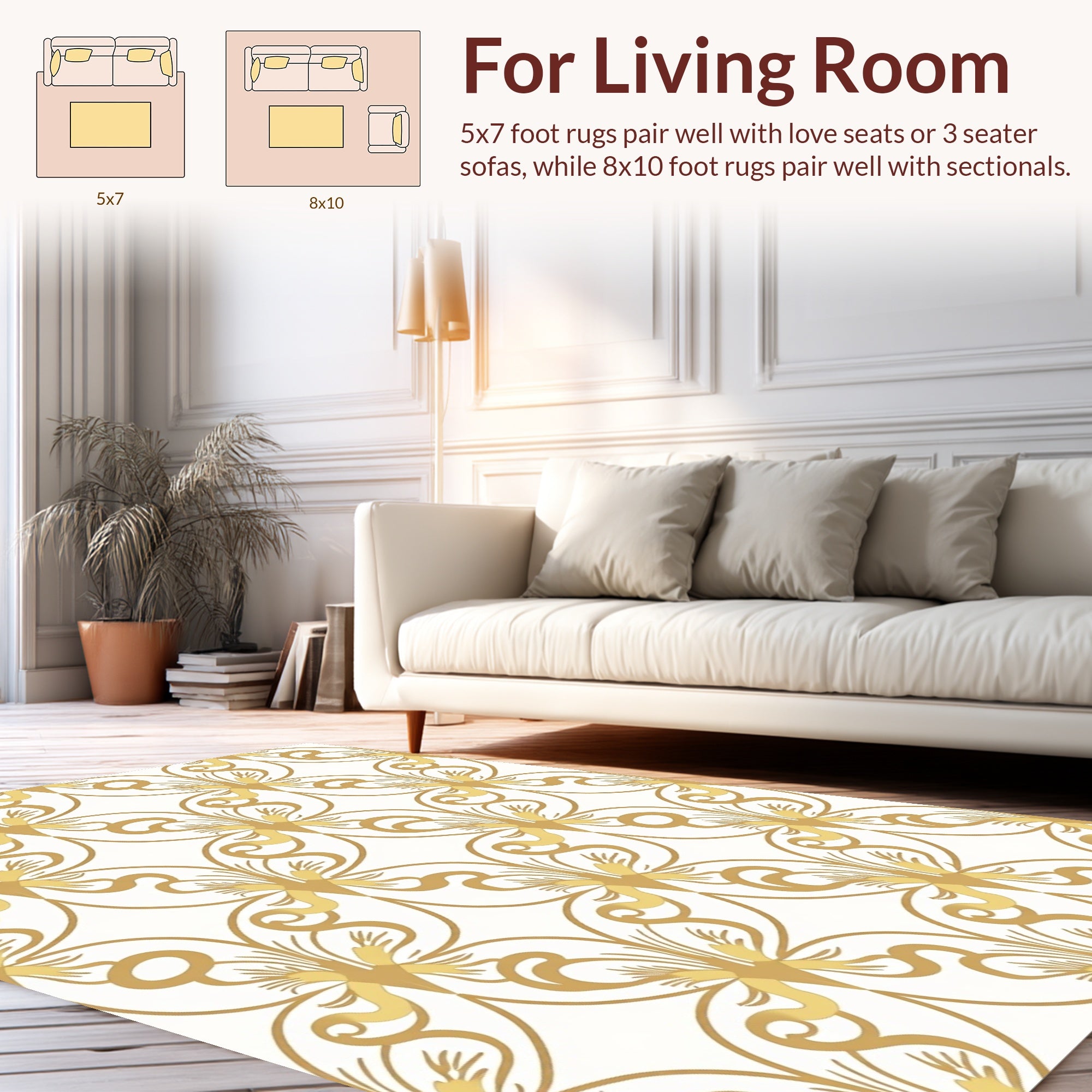 Golden Flourish Swirls Geometric Rug