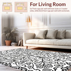 Intricate Black White Floral Scrollwork Design Rug