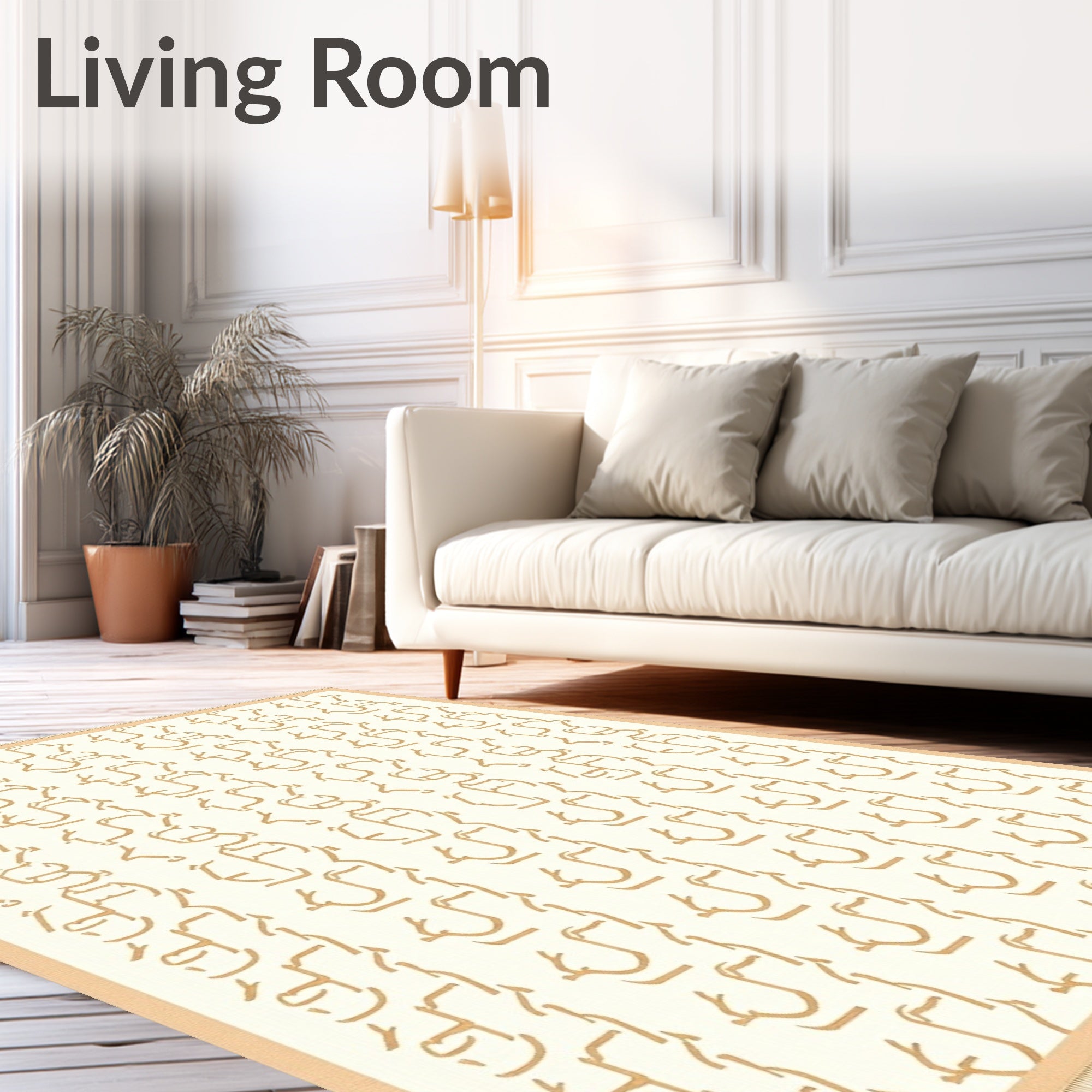 Cream and Gold Abstract Latch Rug