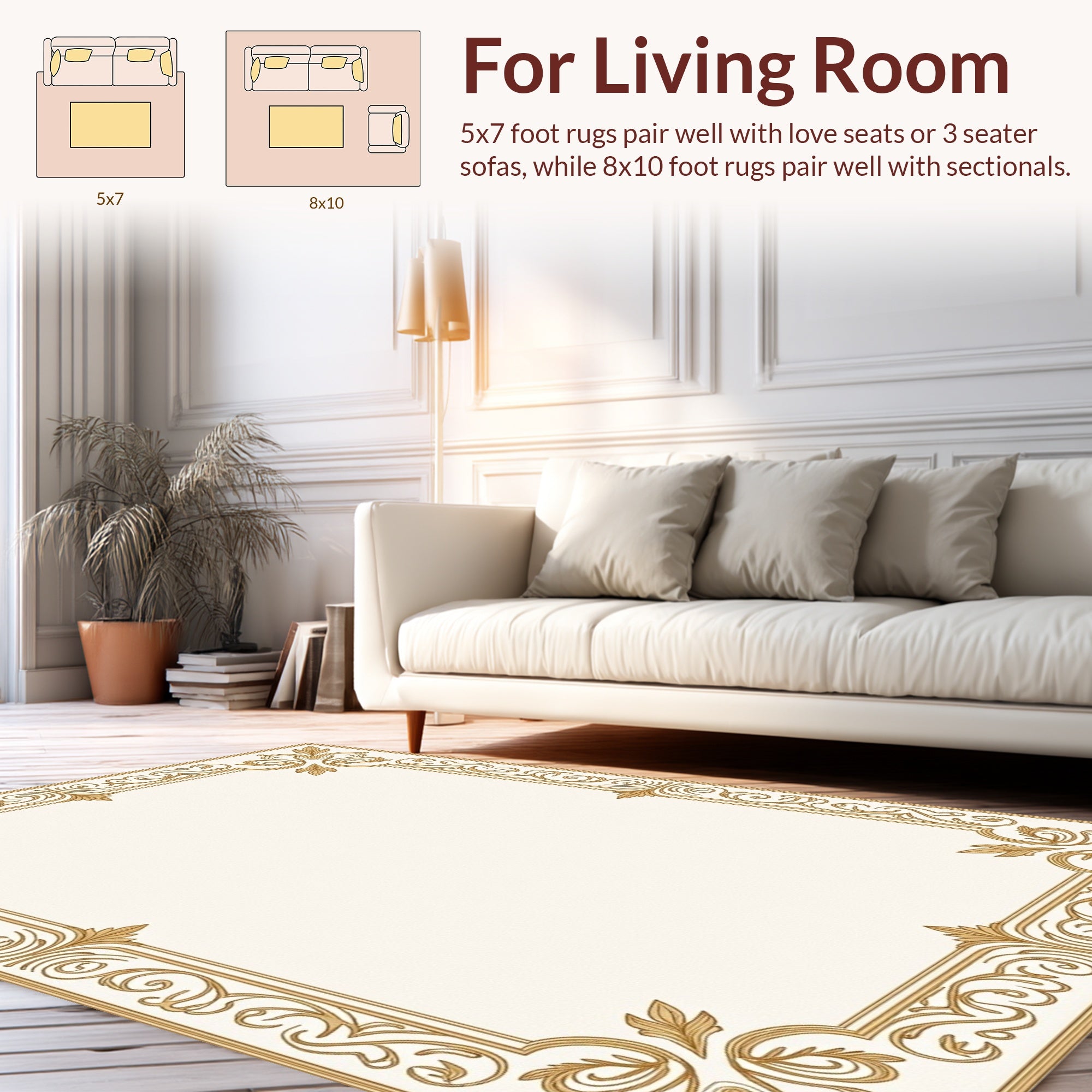 Ornate Scrollwork Golden Edge Pattern Rug