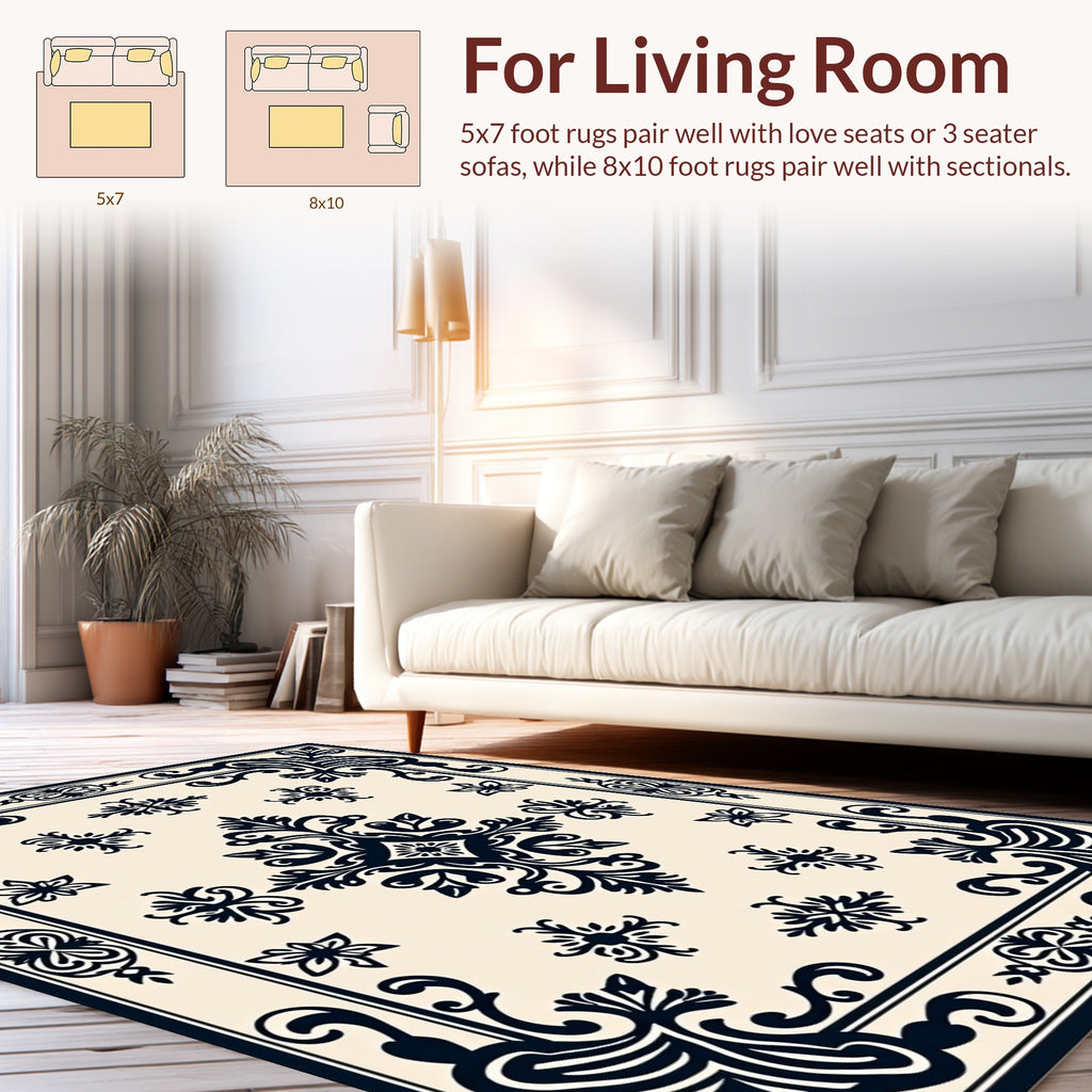 Classic Midnight Bloom Scroll Design Rug